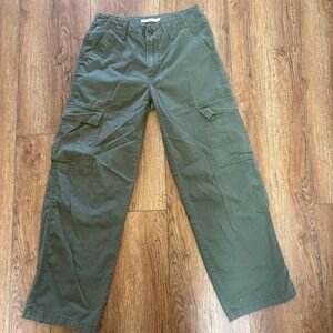 Levis 94 Baggy Cargo Pants Womens 27 Olive Green Wide Leg loose fit 100% Cotton